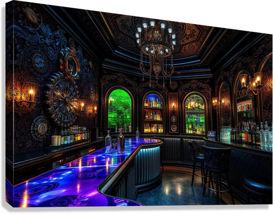  Giclée Stretched Canvas Print Steampunk Bar Wall Art