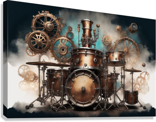 Giclée Stretched Canvas Print Watercolor Steampunk Drums Wall Art