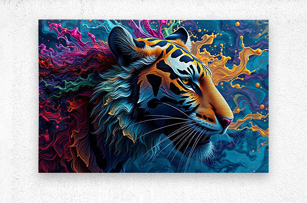 Brushed Metal Print Colorful Tiger Wall Art