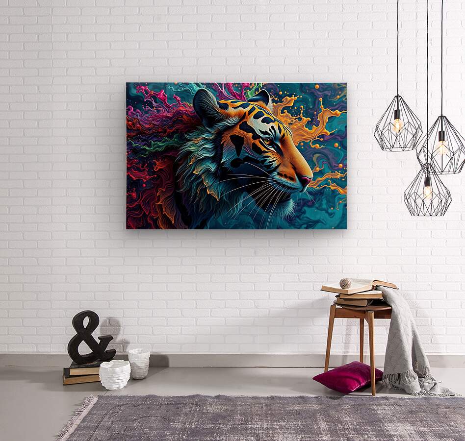 Tiger Burst Wood Print Colorful Tiger Wall Art
