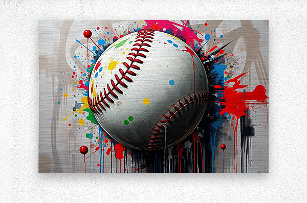  Brushed Metal Print Painted Baseball Wall Art