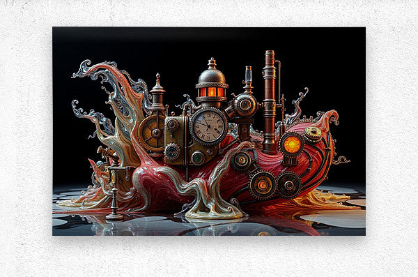 Brushed Metal Print Steampunk Glass Wall Art