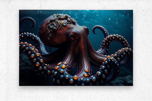 Brushed Metal Print Steampunk Octopus Wall Art