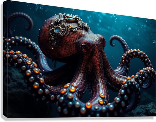  Giclée Stretched Canvas Print Steampunk Octopus Wall Art