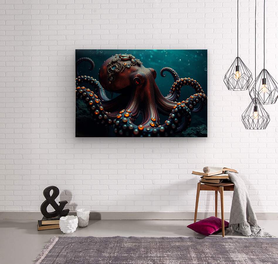  Wood Print Steampunk Octopus Wall Art